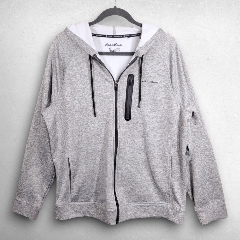 Eddie Bauer Motion FreeDry Full Zip Hoodie Men L Gray Active Gorpcore Hiking